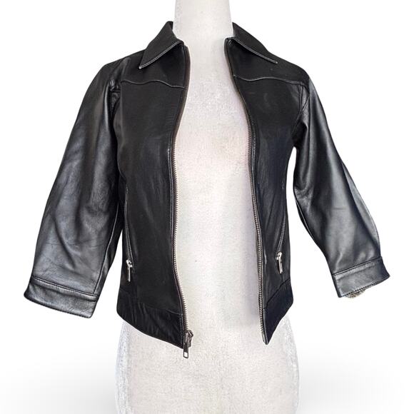 Vintage Cherokee Girls Leather Moto Jacket Black Size XS Zip Front Classic - Picture 2 of 12